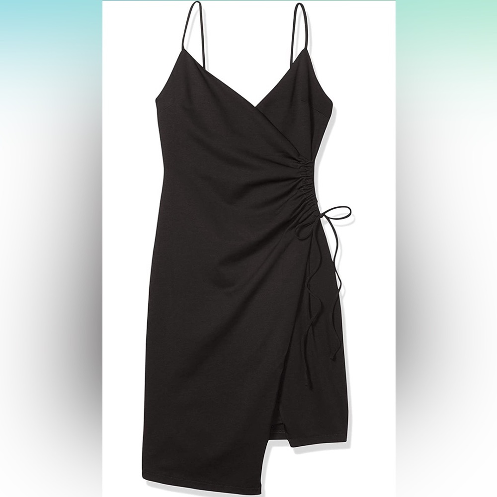 Ruched Black V-neck Dress